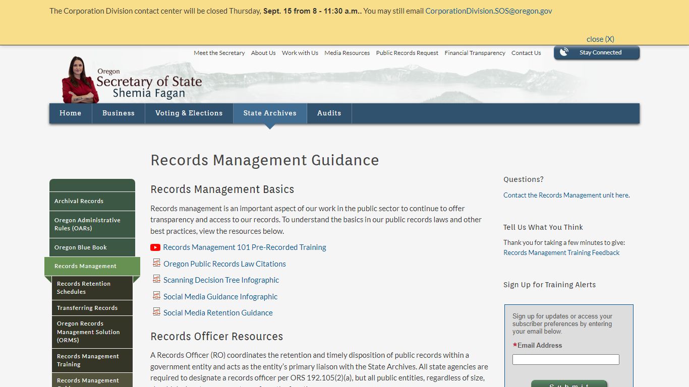 State of Oregon: State Archives - Records Management Guidance